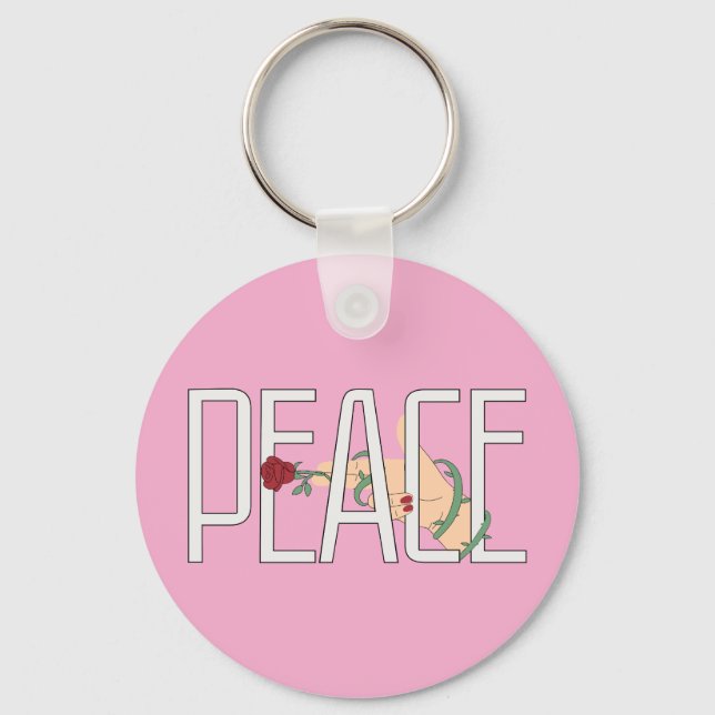 Peace Flower Hand Minimalist Quote Art Key Ring (Front)