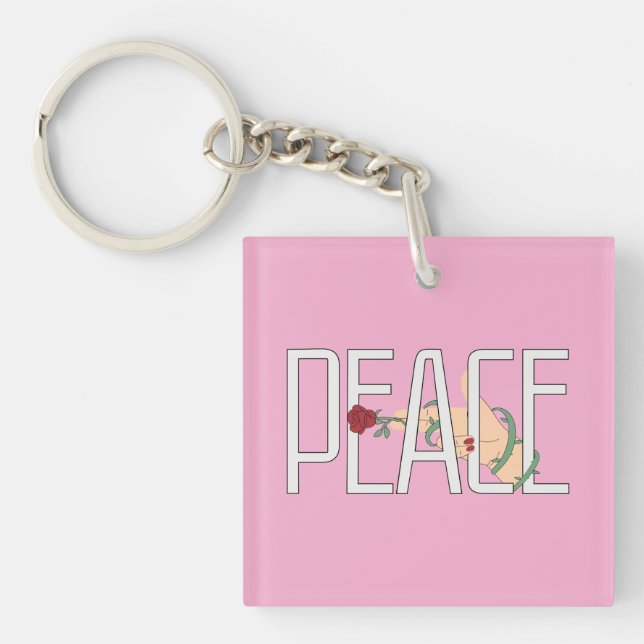 Peace Flower Hand Minimalist Quote Art Key Ring (Front)