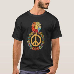 Peace Flower Power 60s Hippie Floral Smiling Face T-Shirt