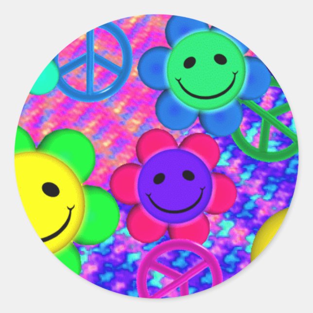 Peace Flower Smilies Classic Round Sticker (Front)