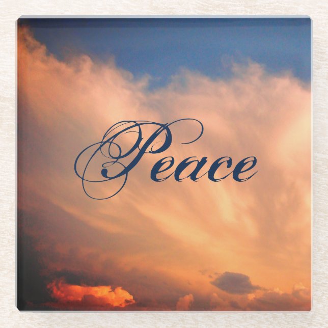 Peace Fluffy Pink Clouds Photo Evening Sky Glass Coaster (Front)