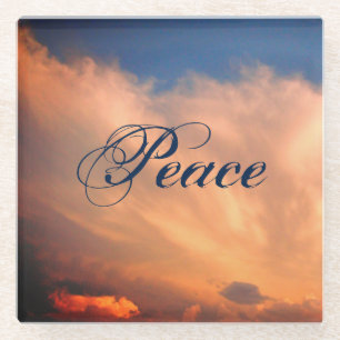 Peace Fluffy Pink Clouds Photo Sky Nature Glass Coaster