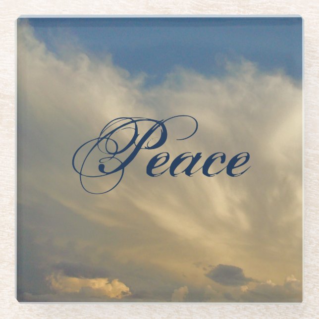 Peace Fluffy White Clouds Photo Sky Nature Glass Coaster (Front)