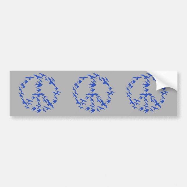 Peace Flying Birds Blue on Grey Bumper Sticker (Front)