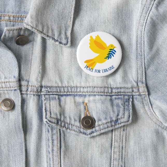 Peace for Ukraine Dove Blue & Yellow Flag 6 Cm Round Badge (In Situ)