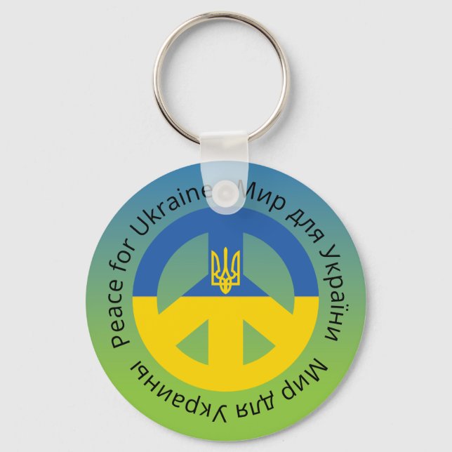 Peace for Ukraine in English Ukrainian and Russian Key Ring (Front)