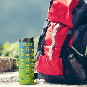 Peace for Ukraine Peace Symbol and Sunflower Thermal Tumbler
