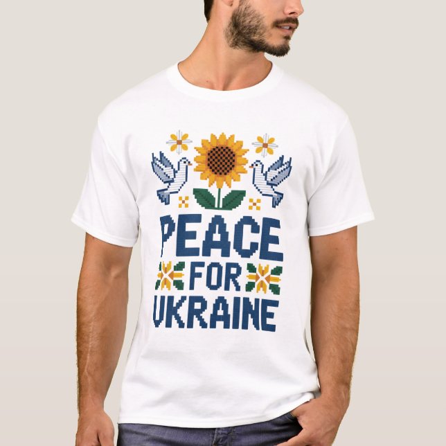 Peace for Ukraine Pixel Folk Art T-Shirt (Front)