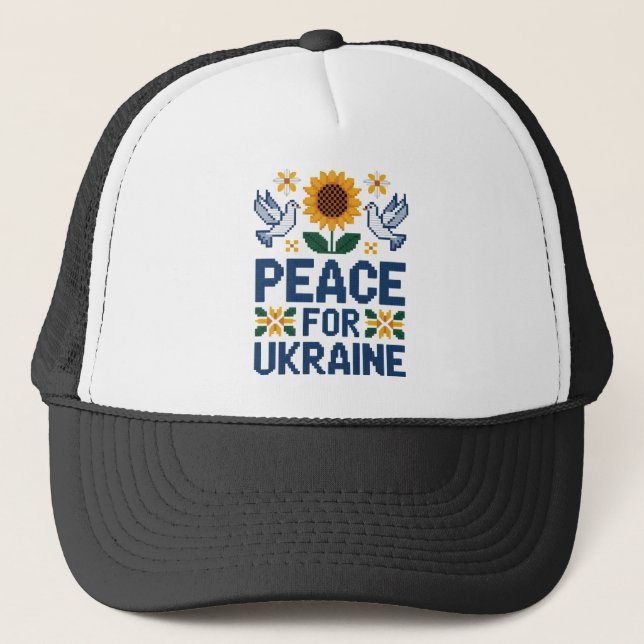 Peace for Ukraine Pixel Folk Art Trucker Hat (Front)
