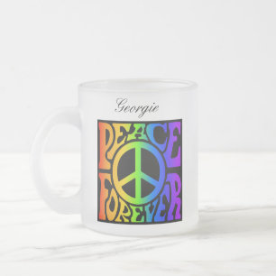 Peace Forever Vintage Retro Rainbow-Black Graphic Frosted Glass Coffee Mug