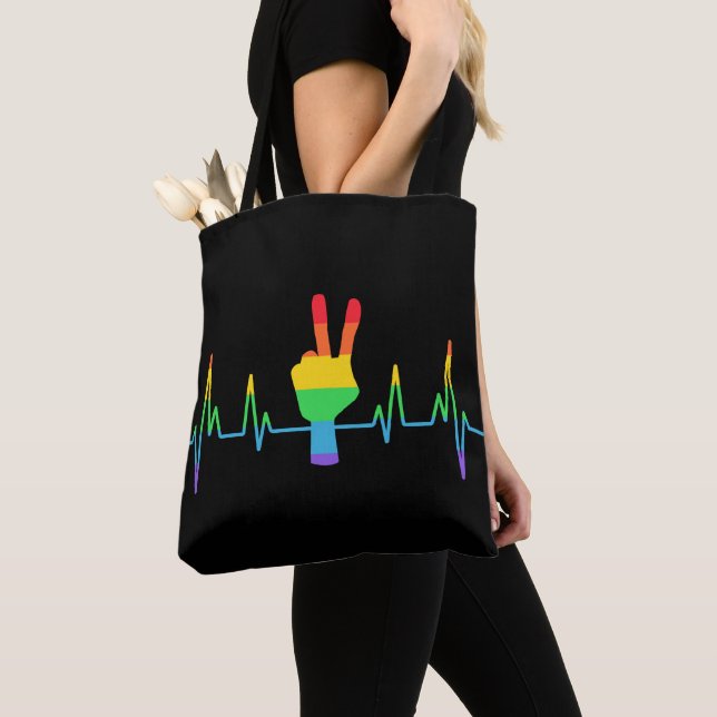 Peace Gay Heartbeat LGBT Tote Bag (Close Up)