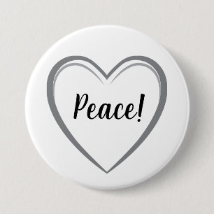 Peace Grey Heart Simple Logo Graphic White 7.5 Cm Round Badge