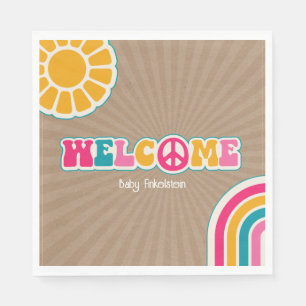 Peace Groovy Brown Hot Pink Baby Shower Hippie  Napkin