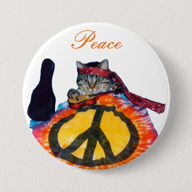Peace guitar cat Button Pin (Front)