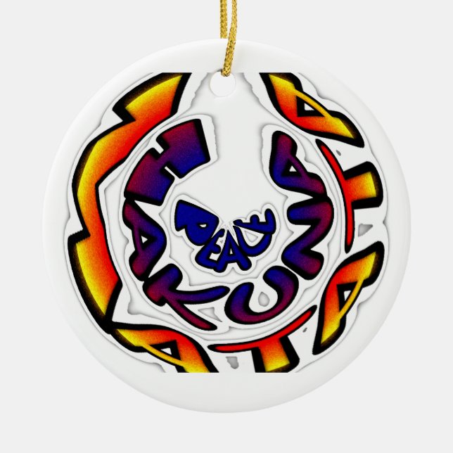 "Peace Hakuna Matata" Circular Art Print Ceramic Tree Decoration (Front)