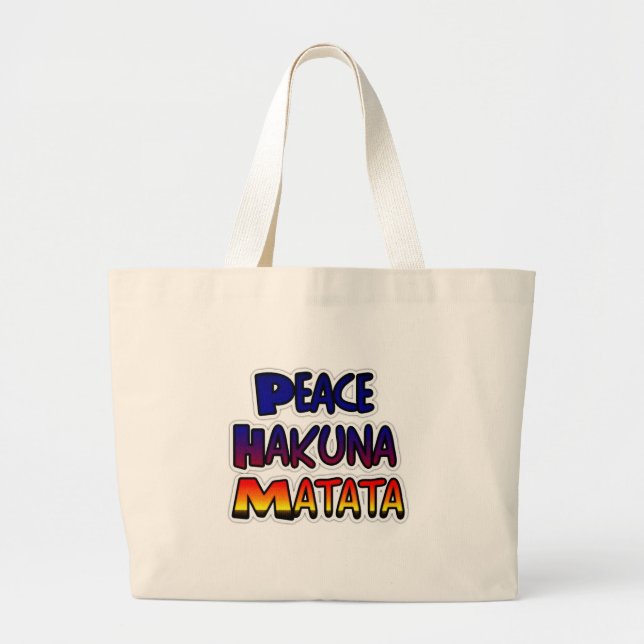 Peace Hakuna Matata Gradient Art Large Tote Bag (Front)