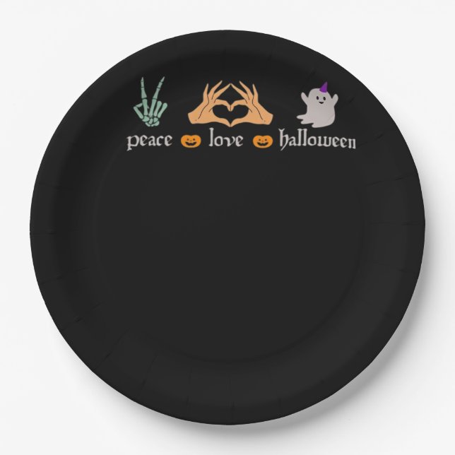 Peace Halloween Peace Sign Skeleton Witch's Hands  Paper Plate (Front)