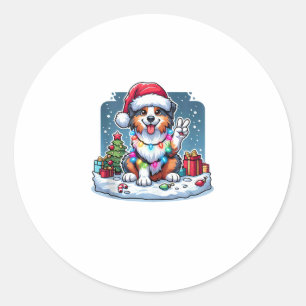 Peace Hand Australian Shepherd Christmas Lights Wo Classic Round Sticker