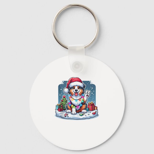 Peace Hand Australian Shepherd Christmas Lights Wo Key Ring (Front)
