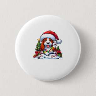 Peace Hand Basset Hound Christmas Lights Dog Women 6 Cm Round Badge