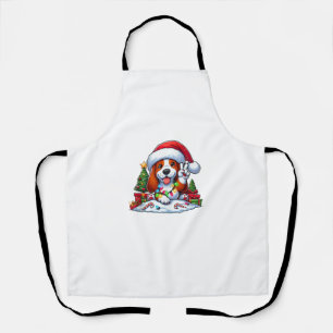 Peace Hand Basset Hound Christmas Lights Dog Women Apron