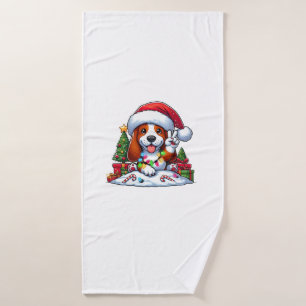 Peace Hand Basset Hound Christmas Lights Dog Women Bath Towel