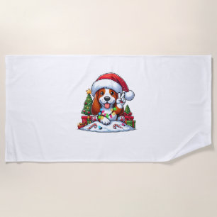 Peace Hand Basset Hound Christmas Lights Dog Women Beach Towel