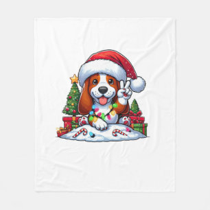 Peace Hand Basset Hound Christmas Lights Dog Women Fleece Blanket