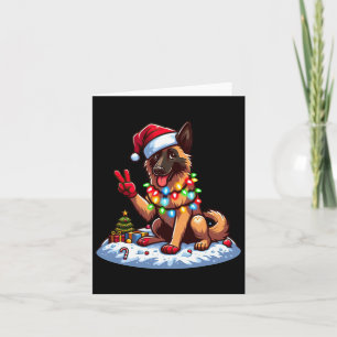 Peace Hand Belgian Malinois Christmas Lights Women Card