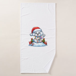 Peace Hand Bichon Frise Christmas Lights Dog Women Bath Towel