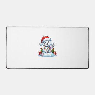 Peace Hand Bichon Frise Christmas Lights Dog Women Desk Mat