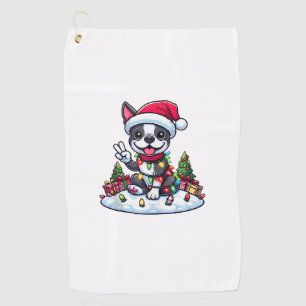 Peace Hand Boston Terrier Christmas Lights Womens  Golf Towel