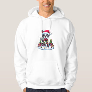 Peace Hand Boston Terrier Christmas Lights Womens Hoodie