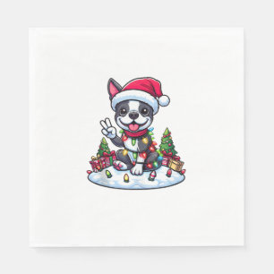 Peace Hand Boston Terrier Christmas Lights Womens Napkin