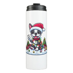 Peace Hand Boston Terrier Christmas Lights Womens  Thermal Tumbler
