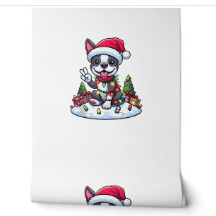 Peace Hand Boston Terrier Christmas Lights Womens  Wallpaper