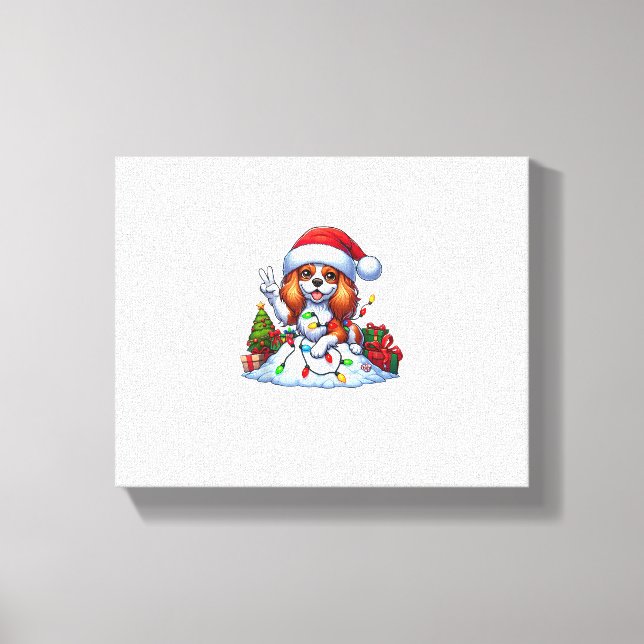 Peace Hand Cavalier King Charles Spaniel Christmas Canvas Print (Front)