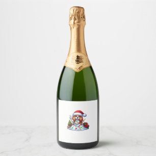 Peace Hand Cavalier King Charles Spaniel Christmas Sparkling Wine Label