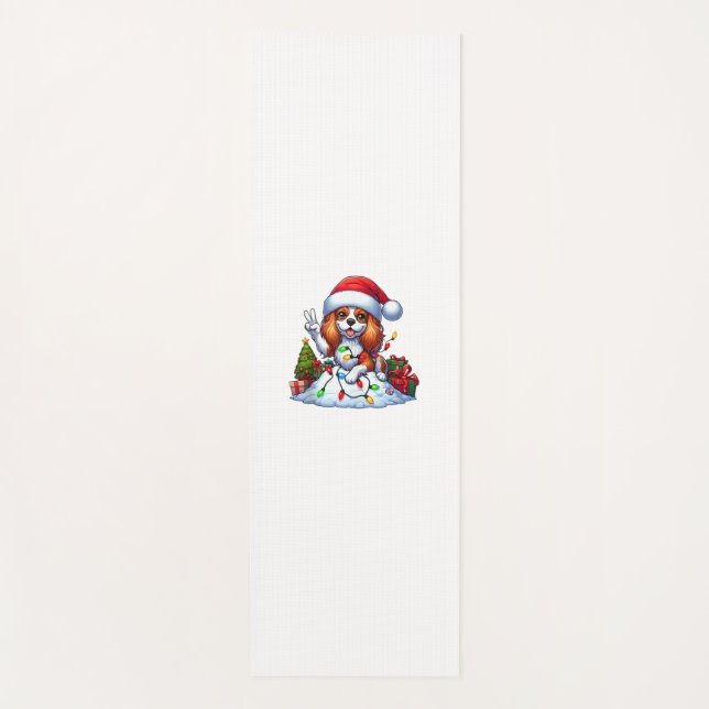 Peace Hand Cavalier King Charles Spaniel Christmas Yoga Mat (Front)