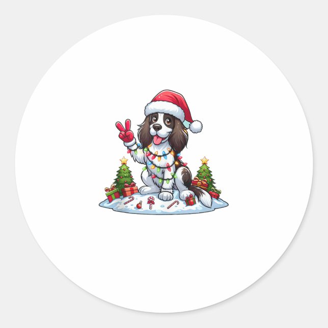 Peace Hand English Springer Spaniel Christmas Dog  Classic Round Sticker (Front)