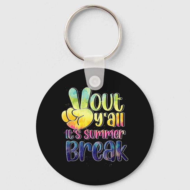Peace Hand Language Out Yall Summer Break Tie Dye Key Ring (Front)