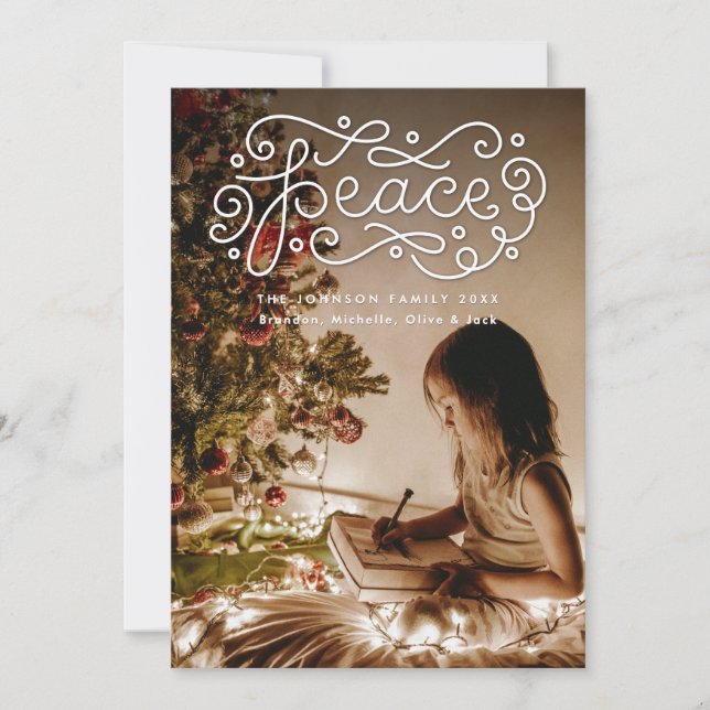 Peace Hand Lettered Photo Holiday Card (Front)