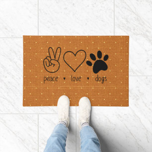 Peace Hand Love Heart Dogs Paw Cute Home Doormat