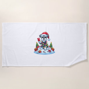 Peace Hand Miniature Schnauzer Christmas Lights Wo Beach Towel