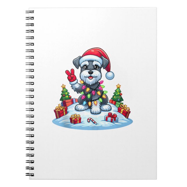 Peace Hand Miniature Schnauzer Christmas Lights Wo Notebook (Front)