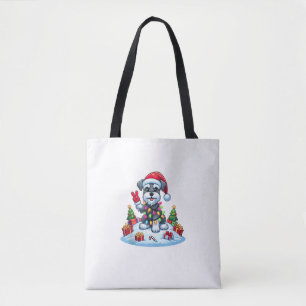 Peace Hand Miniature Schnauzer Christmas Lights Wo Tote Bag
