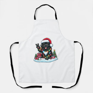 Peace Hand Newfoundland Dog Christmas Lights Women Apron