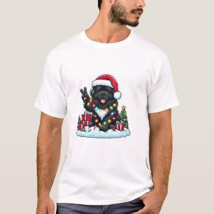Peace Hand Newfoundland Dog Christmas Lights Women T-Shirt
