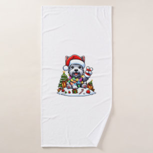 Peace Hand Scottish Terrier Christmas Lights Women Bath Towel