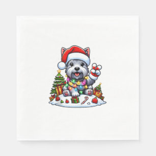 Peace Hand Scottish Terrier Christmas Lights Women Napkin